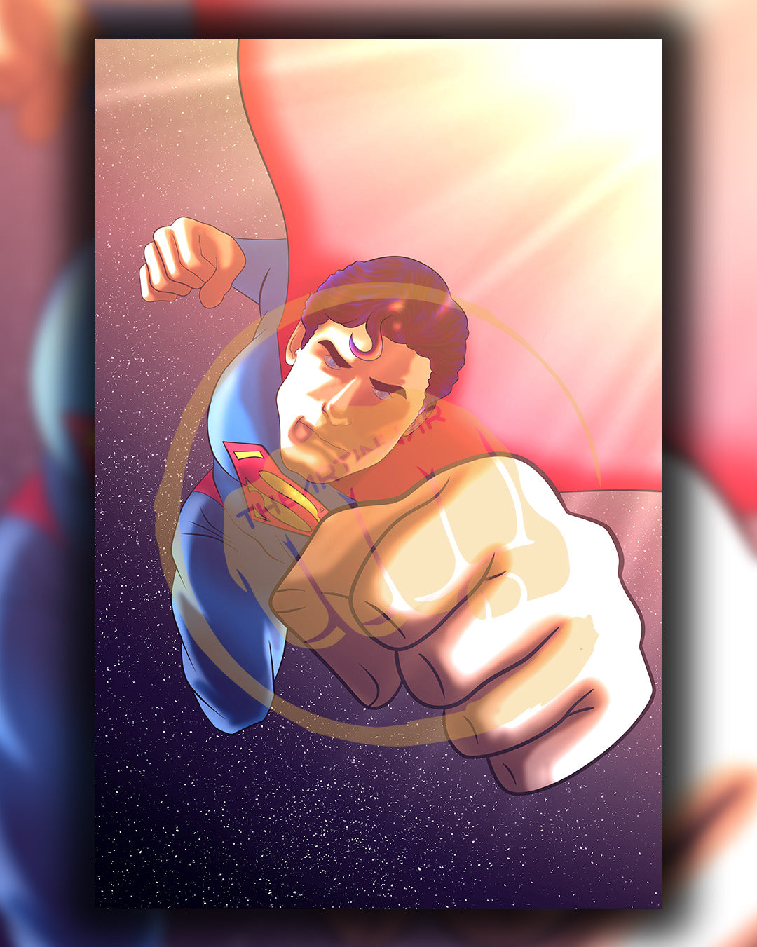 Superman flying through space.